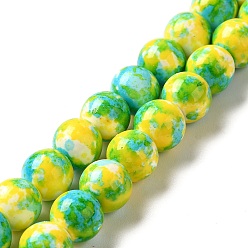 Amarillo Hilos de perlas sintéticas teñidas de turquesa, rondo, amarillo, 7~8x7~8 mm, agujero: 1 mm, sobre 50 unidades / cadena, 14.29~14.65'' (36.3~37.2 cm)
