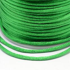 Vert Polyester cordon, cordon de rattail satiné, pour la fabrication de bijoux en perles, nouage chinois, verte, 2 mm, environ 100 mètres / rouleau