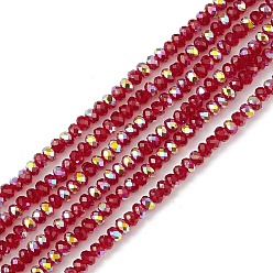 Roja Transparentes cuentas de vidrio electroplate hebras, facetados, Rondana plana, color de ab chapado, rojo, 4~4.5x3~3.5 mm, agujero: 0.8 mm, sobre 150~152 unidades / cadena, 17.91~19.69 pulgada (45.5~50 cm)