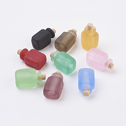 Color mezclado Lampwork hecho a mano pendientes de la botella de perfume, botella de aceite esencial, esmerilado, cuboides, color mezclado, 28.5~29 mm, agujero: 5.5 mm, capacidad de la botella: 0.5~1 ml (0.017~0.03 fl. oz)