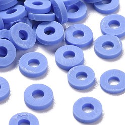 Bleu Bleuet Perles d'argile polymère faites à la main respectueuses de l'environnement, disque / plat rond, perles heishi, bleuet, 6x1mm, trou: 2 mm, environ 23500 pcs / 1000 g