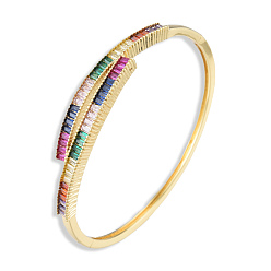 Doré  Bracelet articulé en zircone cubique colorée, bijoux en laiton pour femmes, sans nickel, or, diamètre intérieur: 2-1/4 pouce (5.8 cm)