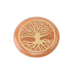 Red Aventurine Natural Red Aventurine Carved Tree of Life Pattern Flat Round Stone, Pocket Palm Stone for Reiki Balancing, Home Display Decorations, 30mm