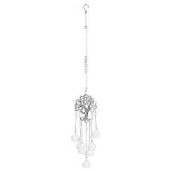 WhiteSmoke Alloy Tree of Life Pendant Decorations, Hanging Suncatcher, Glass Round Charms for Home Office Garden Decoration, WhiteSmoke, 408mm