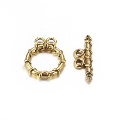 Antique Golden Tibetan Style Alloy Toggle Clasps, Lead Free and Cadmium Free, Antique Golden, Ring: 18x15mm, Bar: 20x2, hole: 2mm.