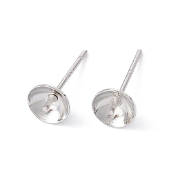 Platinum Rack Plating Brass Stud Earring Findings, with 925 Silver Pin, for Half Drilled Beads, Long-Lasting Plated, Cadmium Free & Lead Free, Platinum, 14.5x6mm, Pin: 0.7mm