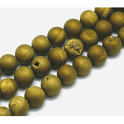 Cobre Chapado Electroplate ágata natural de hebras de perlas redondas, Grado A, cobre recubierto, 12 mm, agujero: 1 mm, sobre 32 unidades / cadena, 15.3 pulgada