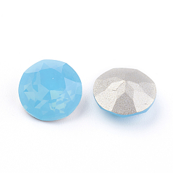 Caribbean Blue Opal Pointed Back & Back Plated K9 Glass Rhinestone Cabochons, Grade A, Faceted, Flat Round, Caribbean Blue Opal, 8x4.5mm