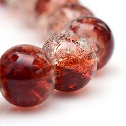 Brun Saddle Cuisson peint verre craquelé brins de perles, ronde, selle marron, 6mm, Trou: 1.3~1.6mm, Environ 133 pcs/chapelet, 31.4 pouce