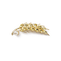 Light Gold Rhinestone Wheat Brooch Pin with Plastic Pearl Beaded, Alloy Lapel Pin for Backpack Clothes, Light Gold, 59x16x4mm