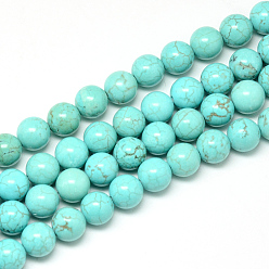Turquoise Synthétique Perles synthétiques turquoise brins, teint, ronde, 8mm, Trou: 1mm, Environ 48 pcs/chapelet, 14.9 pouce