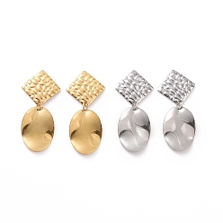Mixed Color 304 Stainless Steel Oval with Rhombus Dangle Stud Earrings for Women, Mixed Color, 42.5mm, Pin: 0.8mm