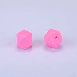 Ярко-Розовый Шестиугольные силиконовые бусины, жевательные бусины для чайников, DIY уход за ожерельем, ярко-розовый, 23x17.5x23 мм, отверстие : 2.5 мм
