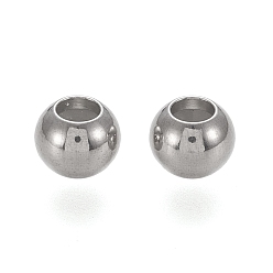 Stainless Steel Color 202 Stainless Steel Beads, with Rubber Inside, Slider Beads, Stopper Beads, Stainless Steel Color, 6x4.6mm, Hole: 3mm