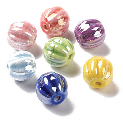 Mixed Color Handmade Pearlized Porcelain Beads, Pearlized, Pumpkin, Mixed Color, 13x12mm, Hole: 2mm