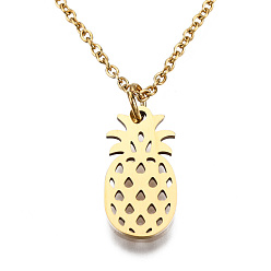 Golden 201 Stainless Steel Pendant Necklaces, with Cable Chains, Pineapple, Golden, 15.7 inch(40cm), 1.5mm, Pineapple: 17x9x1mm