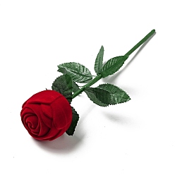 Red Flocking Plastic Rose Finger Ring Boxes, for Valentine's Day Gift Wrapping, with Sponge Inside, Red, 27.5x12.5cm, Flower: 5.3x5.8cm, Inner Diameter: 5.25cm