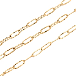 Золотой 304 цепи скрепки текстурированные нержавеющая сталь, тянутые удлиненные кабельные цепи, пайки, с катушкой, золотые, 9.7x3.5x0.7 мм, около 32.8 футов (10 м) / рулон