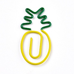 Yellow Pineapple Shape Iron Paperclips, Cute Paper Clips, Funny Bookmark Marking Clips, Yellow, 30~34x13~18x1.2mm