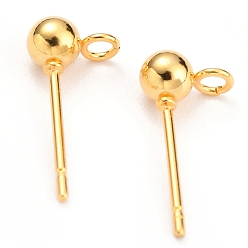 Golden 304 Stainless Steel Ball Stud Earring Findings, with Loop, Golden, 15x7x4mm, Hole: 1.7mm, Pin: 0.8mm