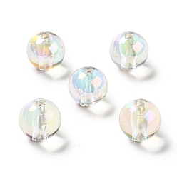 Clear Two Tone UV Plating Rainbow Iridescent Acrylic Beads, Round, Clear, 15~15.5x15.5~16mm, Hole: 3~3.1mm