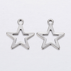 Stainless Steel Color 304 Stainless Steel Pendants, Star Charms, Stainless Steel Color, 14.5x12.5x0.8mm, Hole: 1.2mm