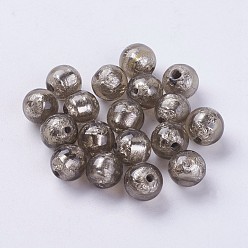 Gray Handmade Silver Foil Lampwork Beads, Round, Gray, 9.5~10mm, Hole: 1.5~2mm