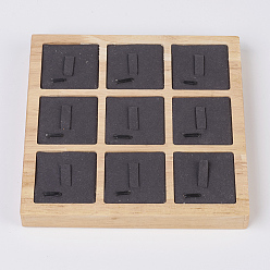 Gray Wood Ring Displays, with Faux Suede, 9 Compartments, Square, Gray, 15x15x1.8cm