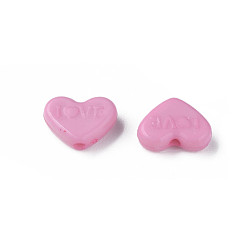 Бледно-Розовый Непрозрачные акриловые бусины, окрашенные, сердце со словом "love", розовый жемчуг, 10x13.5x4.5 мм, отверстие : 1.8 мм, Около 2300 шт / 500 г