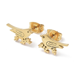 Golden 304 Stainless Steel Stud Earring, Bird, Golden, 6.5x12mm