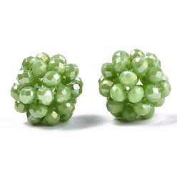 Vert Jaune Galvanoplastie perles tissées rondes en verre opaque, perles de cluster, de couleur plaquée ab , facette, vert jaune, 12~13mm, Trou: 1.5mm, perles: 3.5x2.5 mm