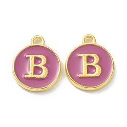 Letter B Golden Plated Alloy Enamel Charms, Cadmium Free & Lead Free, Enamelled Sequins, Flamingo, Flat Round with Letter, Letter.B, 14x12x2mm, Hole: 1.4mm