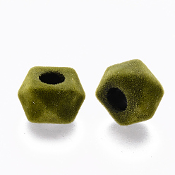 Olive Drab Flocky Acrylic Beads, Large Hole Beads, Cube, Faceted, Olive Drab, 16x14~15x10mm, Hole: 7mm