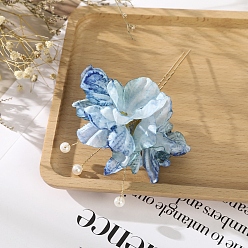 Cornflower Blue Simulation Flower Hair Forks, Wedding Bridal Hairpin, U Shaped Hair Clip Hair Accessories, Cornflower Blue, 110x70mm