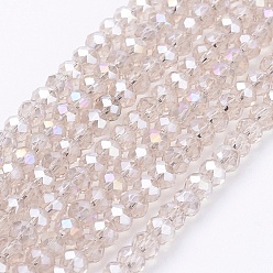 Antique White Electroplate Glass Beads Strands, AB Color Plated, Faceted, Rondelle, Antique White, 2.5x2mm, Hole: 0.8mm, about 168~170pcs/strand, 16.9 inch