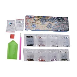 Mixed Color 5D DIY Diamond Painting Stickers Kits For ABS Pencil Case Making, with Resin Rhinestones, Diamond Sticky Pen, Tray Plate and Glue Clay, Rectangle with Cat Pattern, Mixed Color, 20.5x7x2.5cm