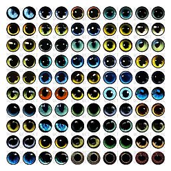 Color mezclado Ojos de muñeca de vidrio artesanal, Ojos de peluche, semicírculo, color mezclado, 6 mm, sobre 100 unidades / bolsa