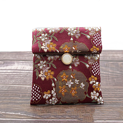 Rojo Oscuro Bolsas de embalaje de joyería de satén de estilo chino, bolsas de regalo, Rectángulo, de color rojo oscuro, 10x9 cm