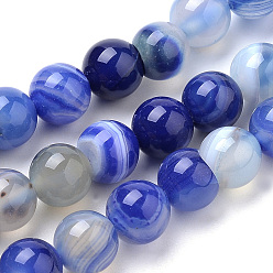 Bleu Royal Agate à rayures naturelles / brins de perles d'agate, teint, ronde, bleu royal, 8mm, Trou: 1mm, Environ 47 pcs/chapelet, 14.96 pouce (38 cm)