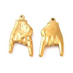 Oro Revestimiento iónico (ip) 304 colgantes de acero inoxidable, encantos de palma, dorado, 37x20x5.5 mm, agujero: 1.5 mm