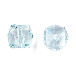 Cyan Clair Perles acryliques transparentes, facette, cube, cyan clair, 10x10x8mm, trou: 1.5 mm, environ 900 pcs / 500 g