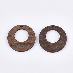 Saddle Brown Walnut Wood Pendants, Flat Round, Saddle Brown, 28x2~3mm, Hole: 2mm