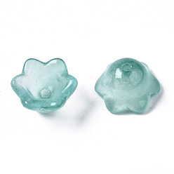 Medium Aquamarine Transparent Spray Painted Glass Beads, Flower, Medium Aquamarine, 7x11.5x11.5mm, Hole: 1.2mm