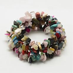 Mixed Color Chip Gemstone Beads Stretch Bracelets, Mixed Color, 50mm(2 inch)