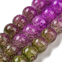 Fuchsia Spray Painted Crackle Glass Beads Strands, Gradient Color, Segmented Multi-color Beads, Round, Fuchsia, 8mm, Hole: 1mm, about 48pcs/strand, 14.96 inch(38cm)
