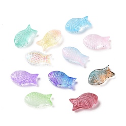 Color mezclado Perlas de vidrio pintado en aerosol transparente, pescado, color mezclado, 15x8x5 mm, agujero: 1 mm