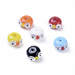 Mixed Color Handmade Lampwork Beads, Cartoon Owl, Mixed Color, 10x15x16mm, Hole: 2mm
