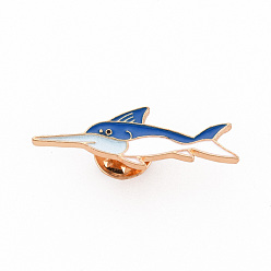 Royal Blue Rack Plating Alloy Enamel Brooches, Enamel Pins, with Brass Butterfly Clutches, Swordfish, Cadmium Free & Nickel Free & Lead Free, Light Gold, Colorful, 12.5x38mm, Pin: 1mm