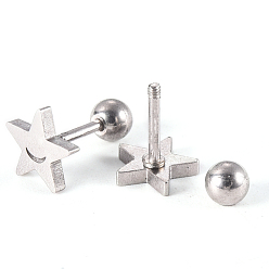 Stainless Steel Color 201 Stainless Steel Barbell Cartilage Earrings, Screw Back Earrings, with 304 Stainless Steel Pins, Star, Stainless Steel Color, 8x8x2mm, Pin: 1mm