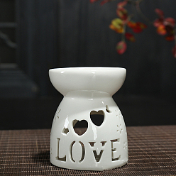 Heart Porcelain Tealight Candle Holder, Aromatherapy Aroma Burner, Wax Melt Burners, for Home Bedroom Decoration, Heart Pattern, 7.4x8.65cm, Inner Diameter: 6.5cm
